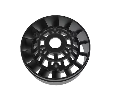 Black Circular Mechanical Part With Center Hole And Spoke Design Mounting Holes 3d model