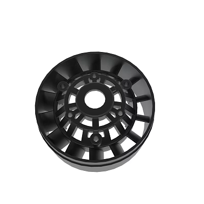 Black Circular Mechanical Part With Center Hole And Spoke Design Mounting Holes 3d model