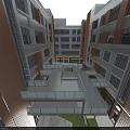 Modern Multi Storey Office Building With Glass Facade Plaza Greenery And Outdoor Seating Area