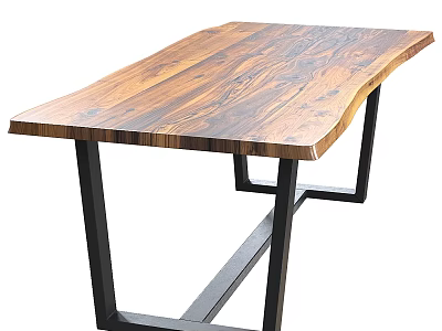 Rustic Live Edge Dining Table With Natural Wood Grain And Black Metal Frame 3d model