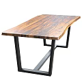 Rustic Live Edge Dining Table With Natural Wood Grain And Black Metal Frame