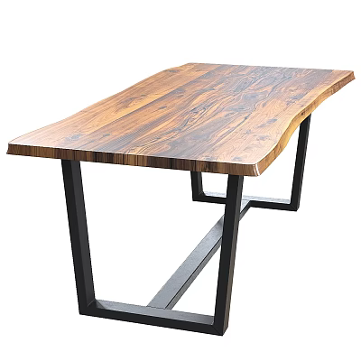 Rustic Live Edge Dining Table With Natural Wood Grain And Black Metal Frame 3d model