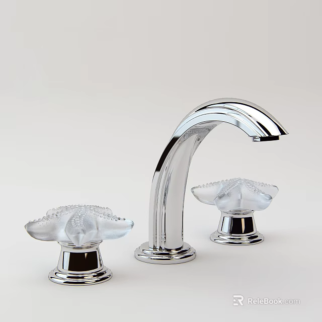 Elegant Modern Polished Chrome Bathroom Faucet With Decorative Glass Handles On Vanity 3d model 