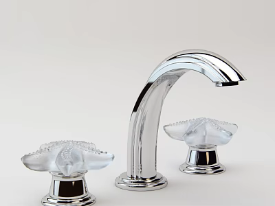 Elegant Modern Polished Chrome Bathroom Faucet With Decorative Glass Handles On Vanity 3d model