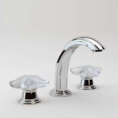 Elegant Modern Polished Chrome Bathroom Faucet With Decorative Glass Handles On Vanity 3d model