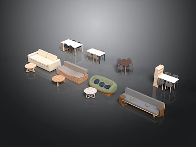 Diverse Modern Furniture Collection With Sofas Tables Chairs Coffee Tables And Cabinets Displayed 3d model