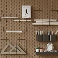 Modern Wall Decor With Perforated Board Metal Shelves Book Clock And Small Potted Plant