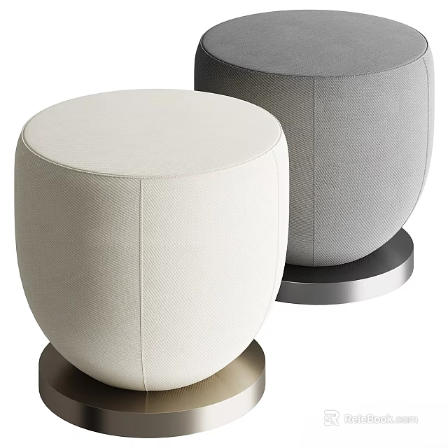Modern Round Upholstered Fabric Stools in Beige and Gray with Metal Base 3d model 
