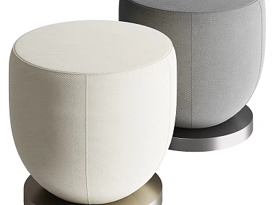 Modern Round Upholstered Fabric Stools in Beige and Gray with Metal Base 3d model