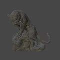Stone Tiger Sculpture Standing On Rock Base With Detailed Texture