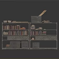 Vintage Wooden Bookshelf With Stacked Books And Drawers On Multiple Shelves