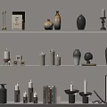 Modern Minimalist Decorative Ornament Combinations With Ceramic Vases Candles Books And Picture Frames On Shelves