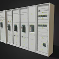 Industrial Equipment Control Cabinets With Multiple Doors Indicator Lights And Safety Symbols