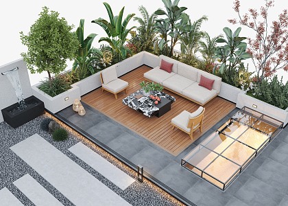 Courtyard Landscape Outdoor Sofa Flower Pool Landscape Plants Outdoor Lighting Waterscape 3d model