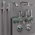 Modern Black Bathroom Faucet Set With Marble Control Knobs And Shower System 3d model
