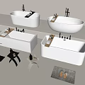 Modern White Bathtub Interior With Black Faucets Side Table And Accessories