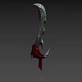 Ornate Weapon With Green Patterns Silver Blade Red Cloth Wrapped Handle And Decorative Design