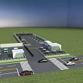 Modern Parking Lot With Cars Entry Pavilion Road Markings And Green Lawn