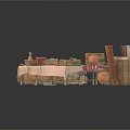 Scenic Rural Landscape Featuring Traditional Craft Stalls With Pottery And Baskets