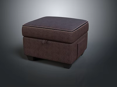 Dark Brown Fabric Ottoman With Storage Function And Stitched Details 3d model