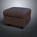 Dark Brown Fabric Ottoman With Storage Function And Stitched Details 3d model