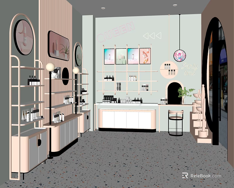 Modern Cosmetics Store Interior With Display Shelves Products And Decorative Lights 3d model 