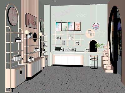 Modern Cosmetics Store Interior With Display Shelves Products And Decorative Lights 3d model