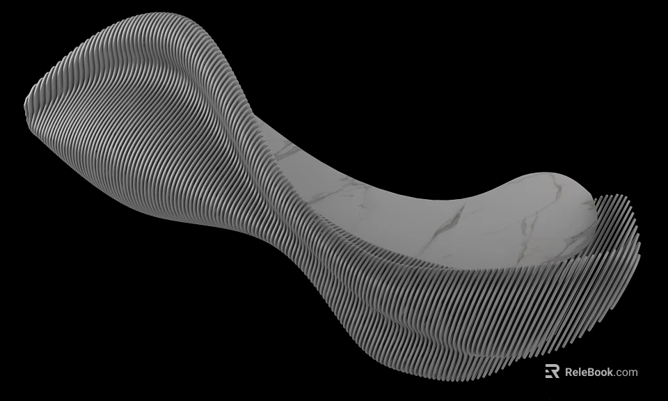 Modern Wave Shaped Reception Desk With Striped Structure And Marble Top Design 3d model