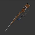 Vintage Bolt Action Rifle With Wooden Stock Silver Barrel And Ammunition Shells On Dark Surface
