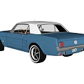Classic Blue Two Door Car With White Roof And White Rims On Black Background
