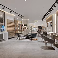 Elegant Modern Store Interior Design With Spacious Display Counters Chairs And Lighting 3d model