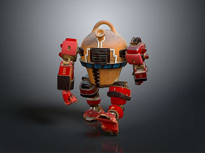 Yellow And Red Mechanical Robot With Vintage Body And Limb Components 3d model