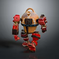 Yellow And Red Mechanical Robot With Vintage Body And Limb Components
