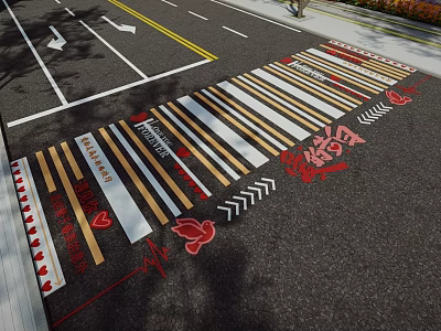 Decorative Plaza Paving Featuring Colorful Stripes Heart Designs and Arrow Motifs 3d model
