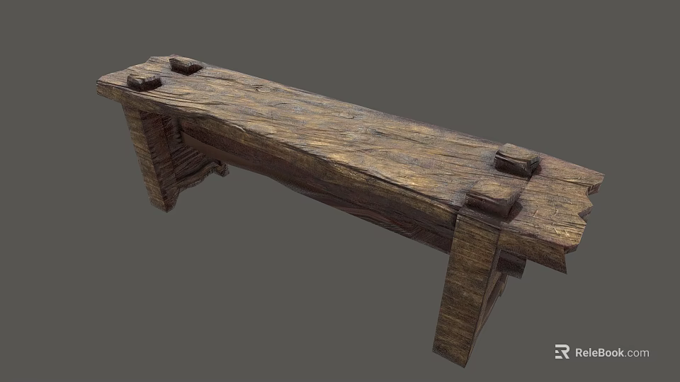 Wooden Public Bench With Natural Wood Grain And Simple Design Structure 3d model 