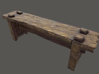 Wooden Public Bench With Natural Wood Grain And Simple Design Structure 3d model
