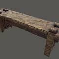 Wooden Public Bench With Natural Wood Grain And Simple Design Structure