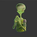 3D Alien Character With Large Head And Clasped Hands In Colorful Outfit