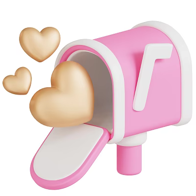 Cute Pink Mailbox As Daily Life Essential With Gold Hearts Flying Out 3d model