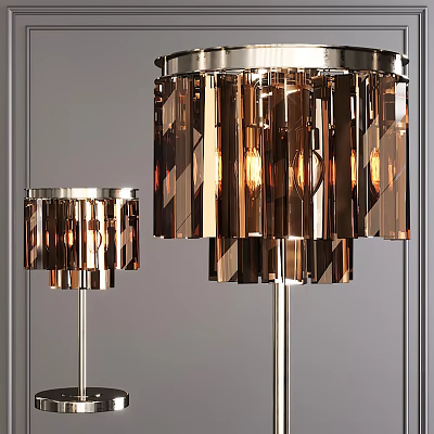 Elegant Modern Table Lamp With Shiny Metal Base And Amber Strips Illuminated Warm Light 3d model