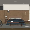 Modern Minimalist Bedroom Interior With Wooden Headboard Bed Nightstand Table Lamp And Chair