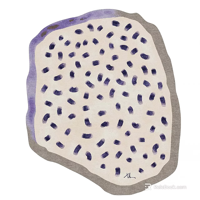 Round Area Rug Featuring Purple Spots On White Base For Modern Living Room 3d model 