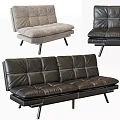 Three Seater Sofa With Black Leather And Light Gray Fabric Modern Design