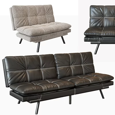 Three Seater Sofa With Black Leather And Light Gray Fabric Modern Design 3d model