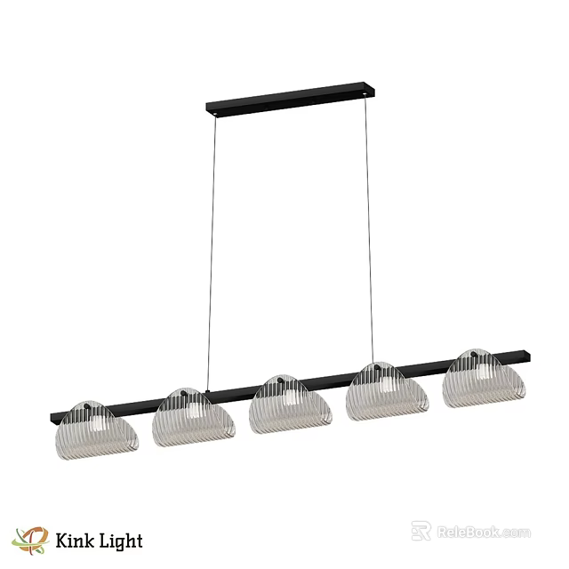 Modern Pendant Light with Black Horizontal Bar and Five Transparent Textured Shades 3d model 