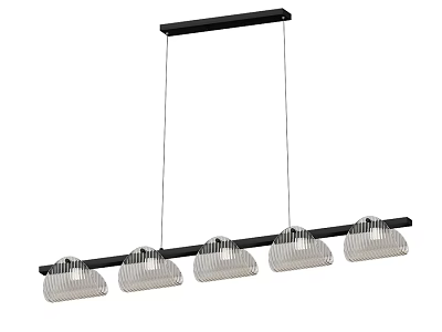 Modern Pendant Light with Black Horizontal Bar and Five Transparent Textured Shades 3d model