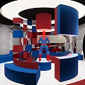 Vibrant SpiderMan Themed Restaurant Interior With Star Shaped Ceiling Lights And Spider Sculpture