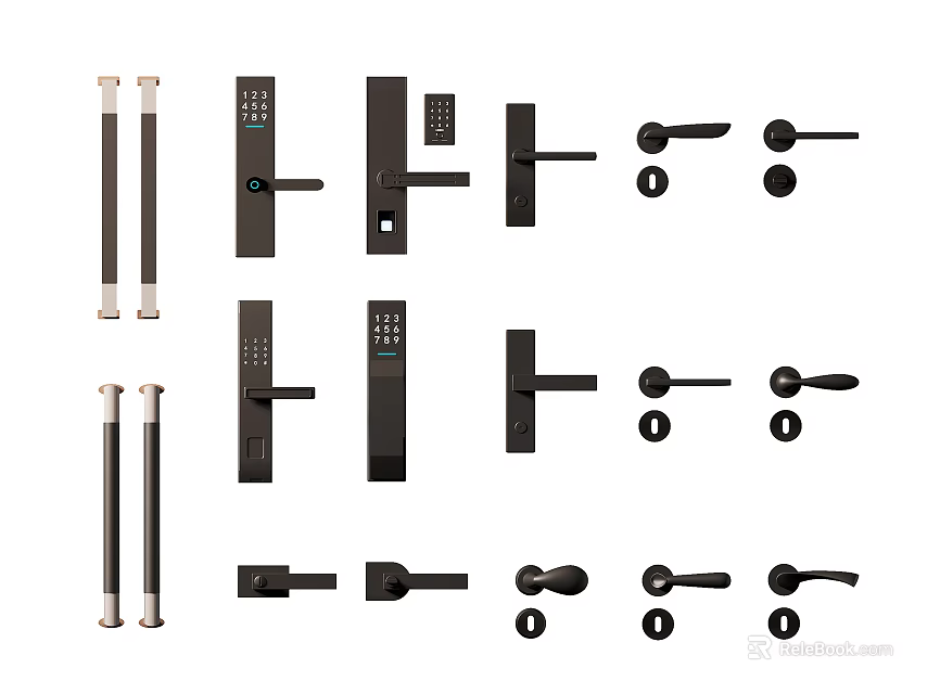 Different Styles Of Modern Door Handles For Home Decor And Security Use 3d model 