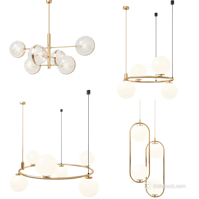 Modern Chandeliers With Gold Frame Glass Globe And Round Interior Design 3d model