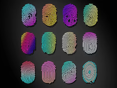 Vibrant Line Art of Colorful Fingerprints with Abstract Patterns on Black Background 3d model